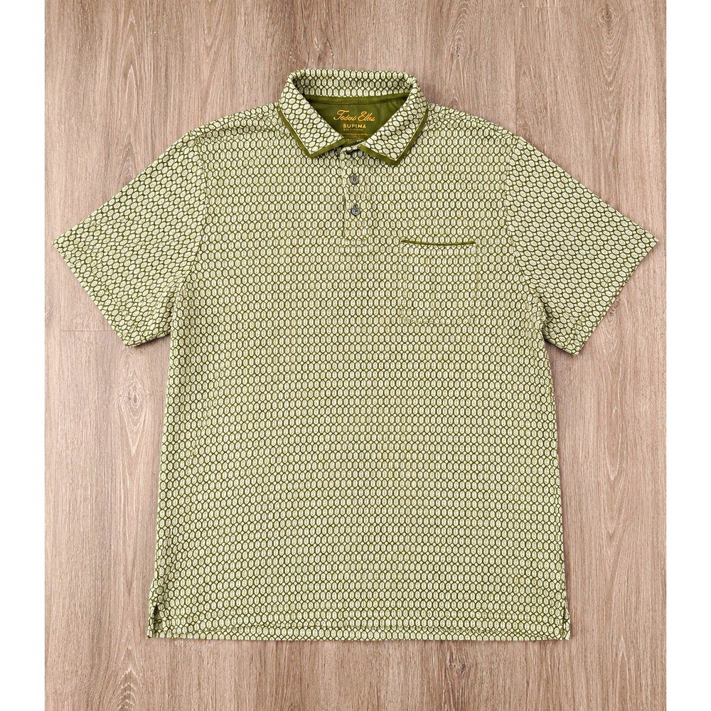 Tasso Elba Supima Cotton Polo Shirt Mens M Olive Green Geometric Pocket Casual